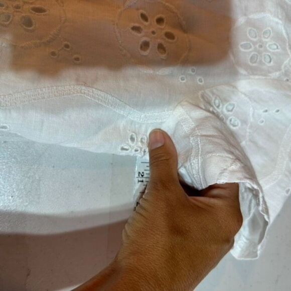 Christian Siriano Boho White Linen Blend Eyelet Embroidery Top Blouse Large - Picture 10 of 11